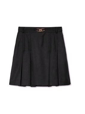 EENK dark navy pleated mini skirt with gold hardware